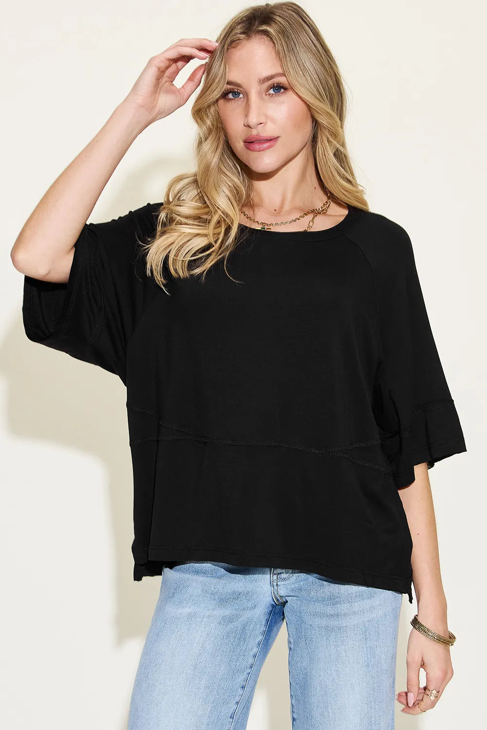 Exposed seam round neck relaxed bamboo tee