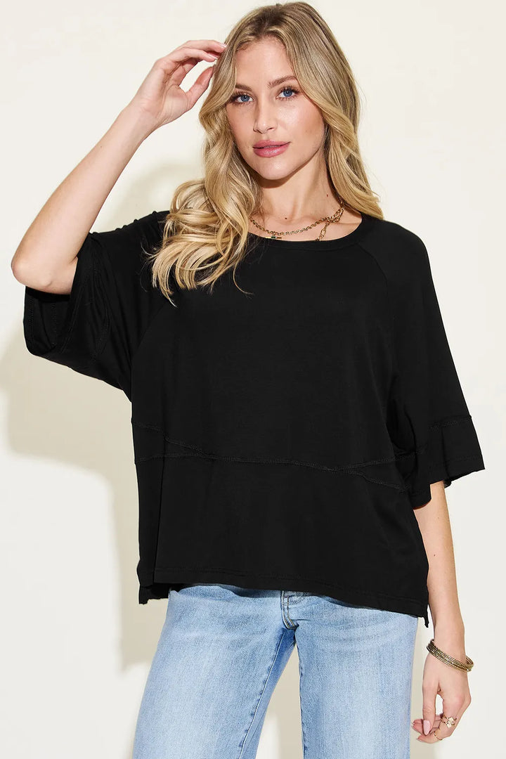Exposed seam round neck relaxed bamboo tee