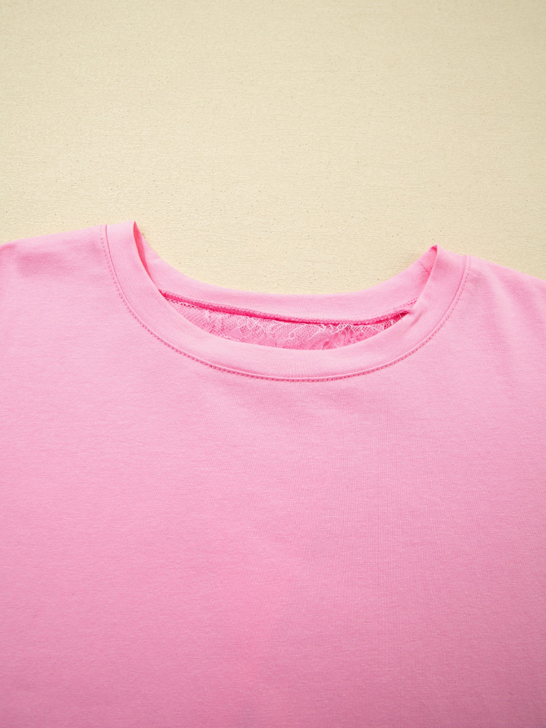 Oversized tee with floral lace back and sleeve trim