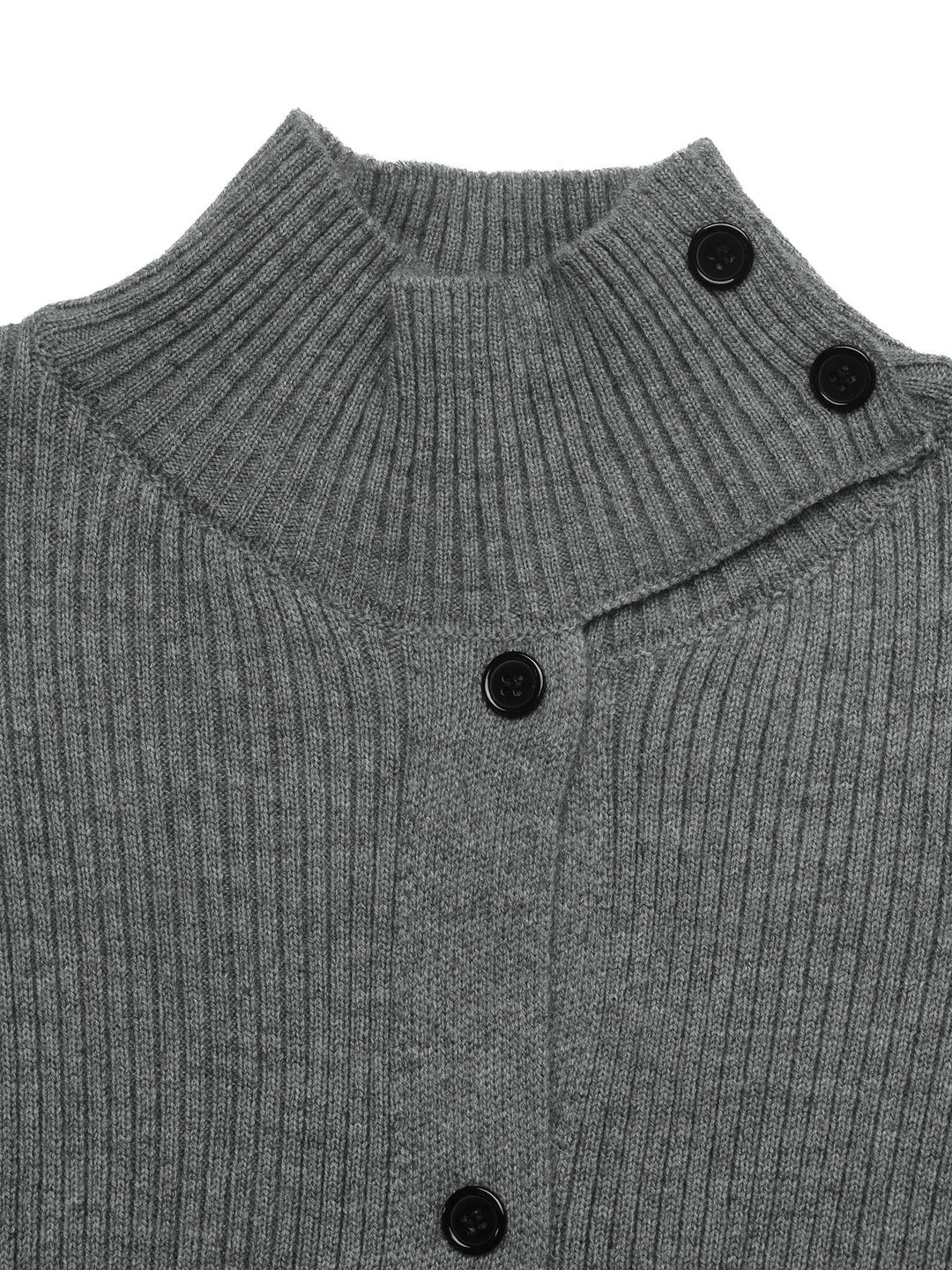 Ribbed knit mock neck button-front cardigan