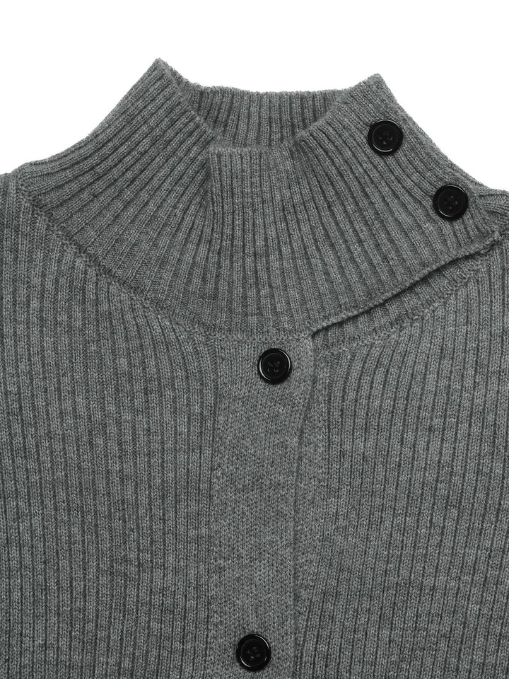 Ribbed knit mock neck button-front cardigan