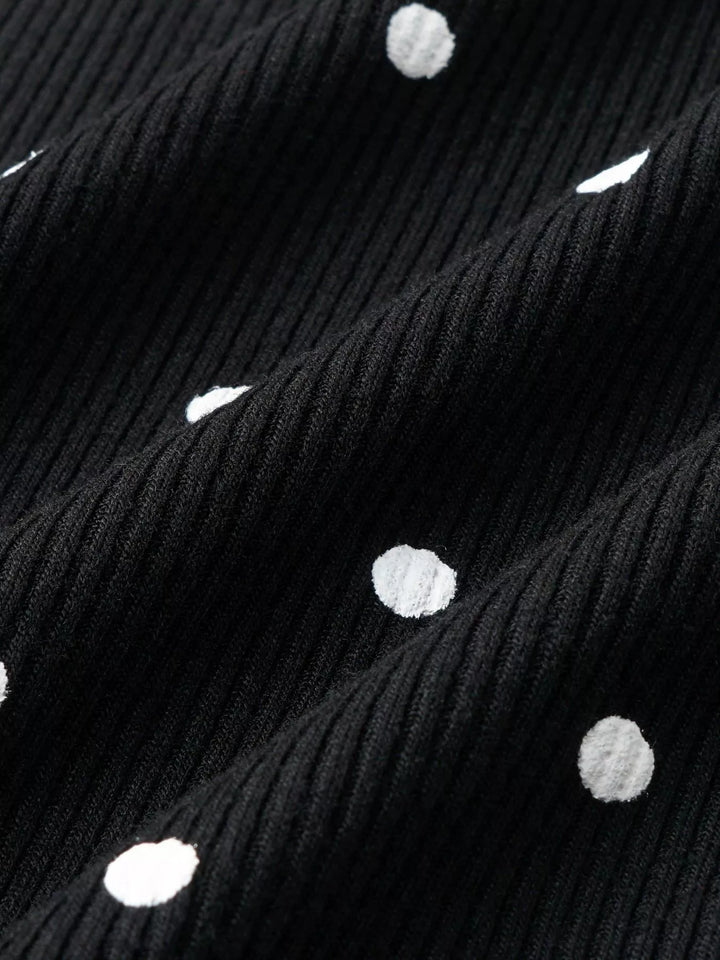 Polka dot ribbed knit button-down cardigan