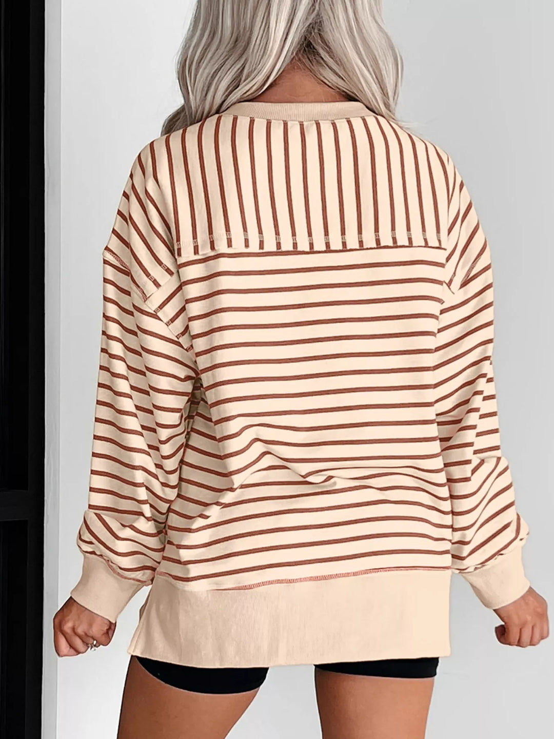 Striped oversized crew neck sweatshirt with ribbed trim