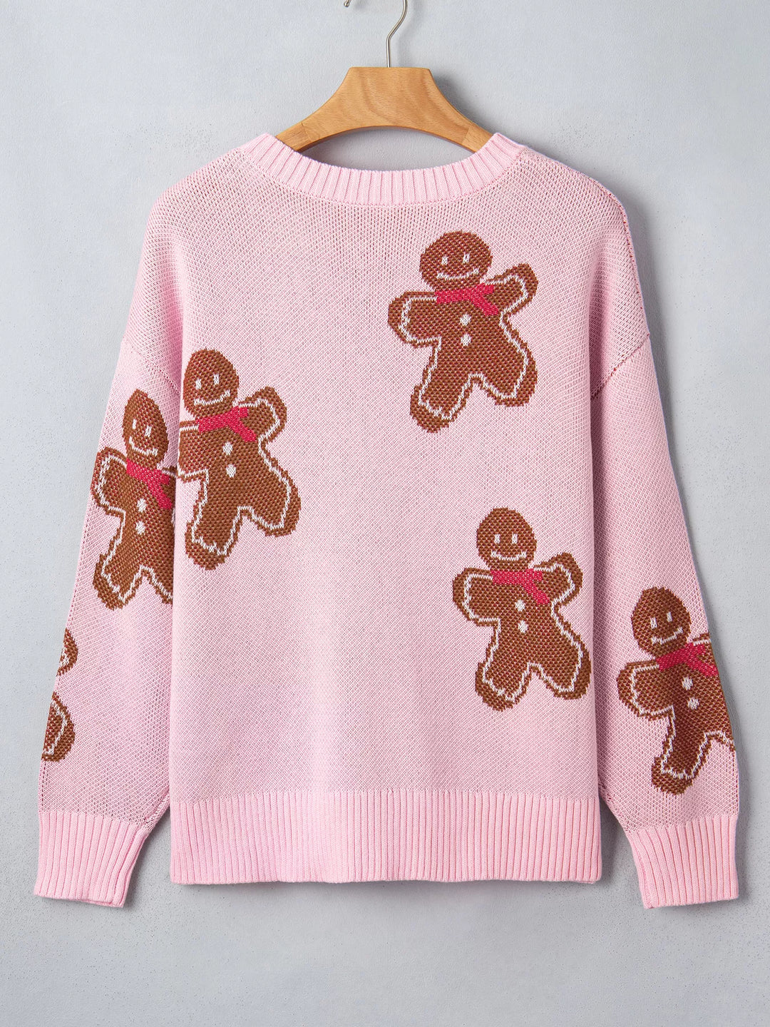 Gingerbread man knit pullover sweater with drop shoulders