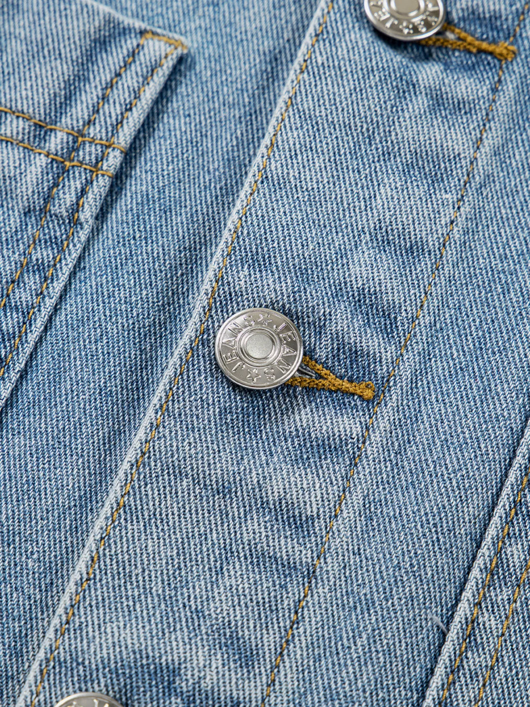 Oversized denim jacket with patch pockets and side ties