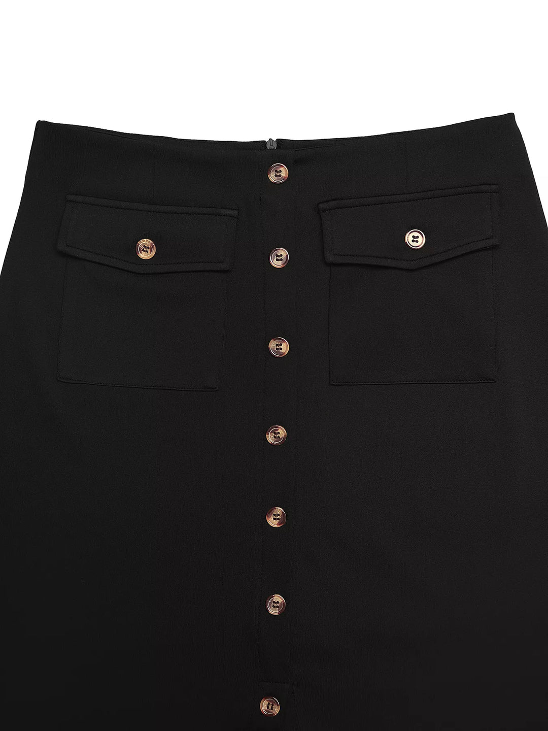High-rise button-front midi skirt with flap pockets