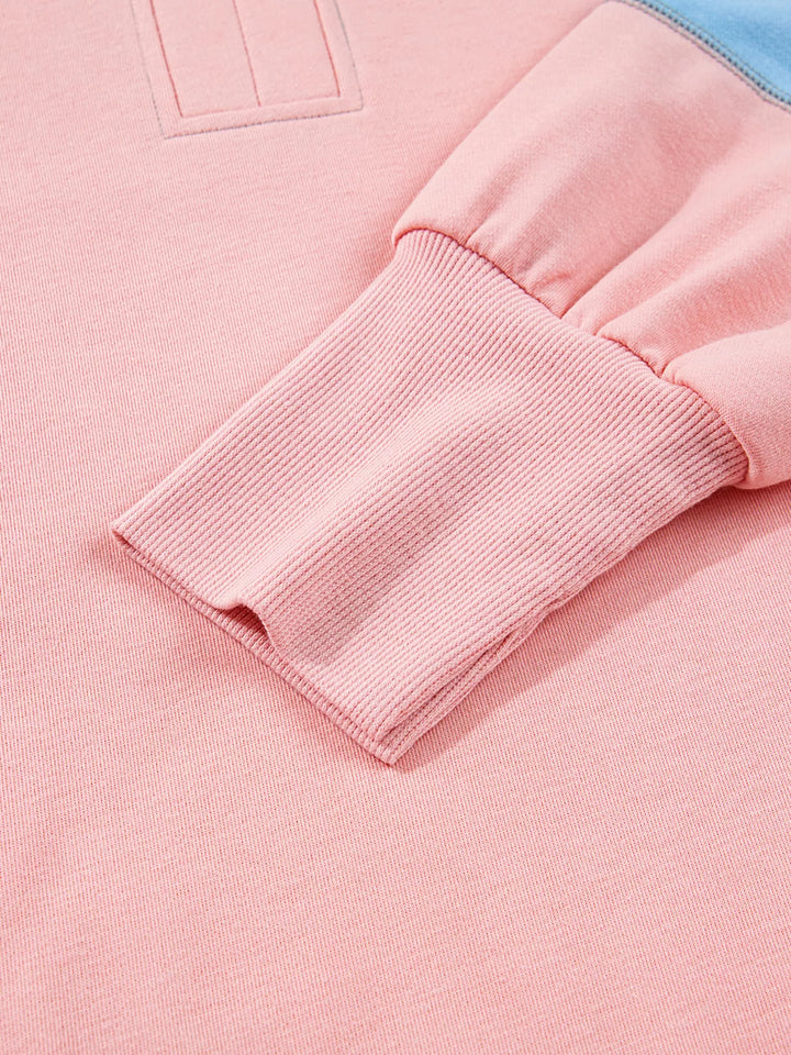 Color-block oversized sweatshirt with split notch neck
