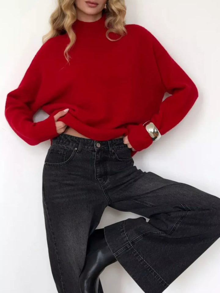Scarlet Ribbed mock neck dropped shoulder knit sweater