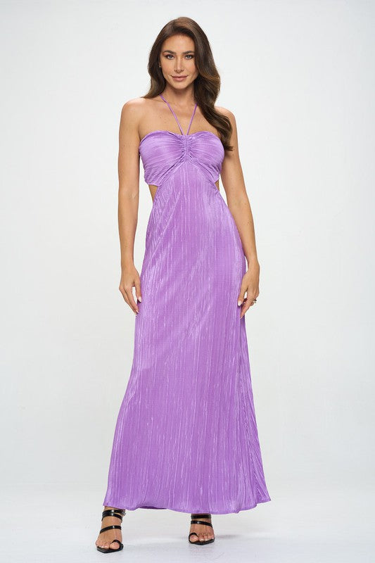 Enchantress Plisse Halterneck Maxi Dress With Side Cutouts - maxi, mini - front view