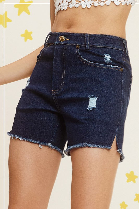 Esmee Washed Denim Shorts With Side Slit Detail - denim, solid - view 13