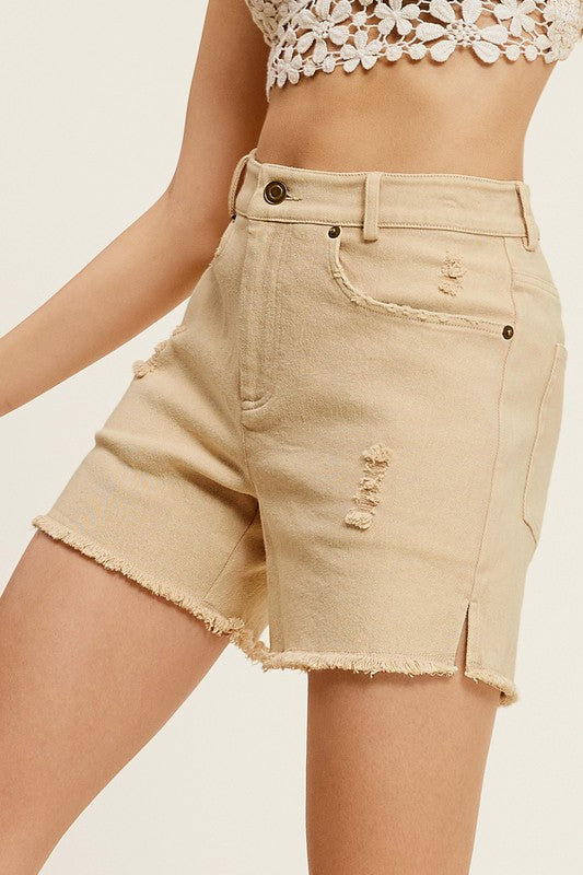 Esmee Washed Denim Shorts With Side Slit Detail - denim, solid - view 15