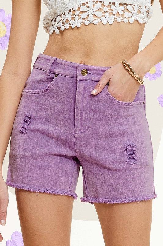 Esmee Washed Denim Shorts With Side Slit Detail - denim, solid - view 16