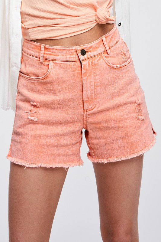 Esmee Washed Denim Shorts With Side Slit Detail - denim, solid - alternate view