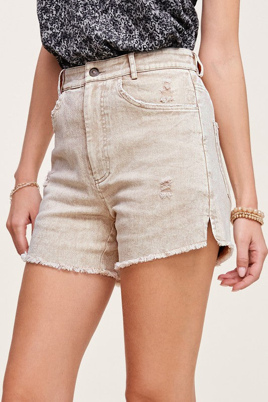 Esmee Washed Denim Shorts With Side Slit Detail - denim, solid - view 27