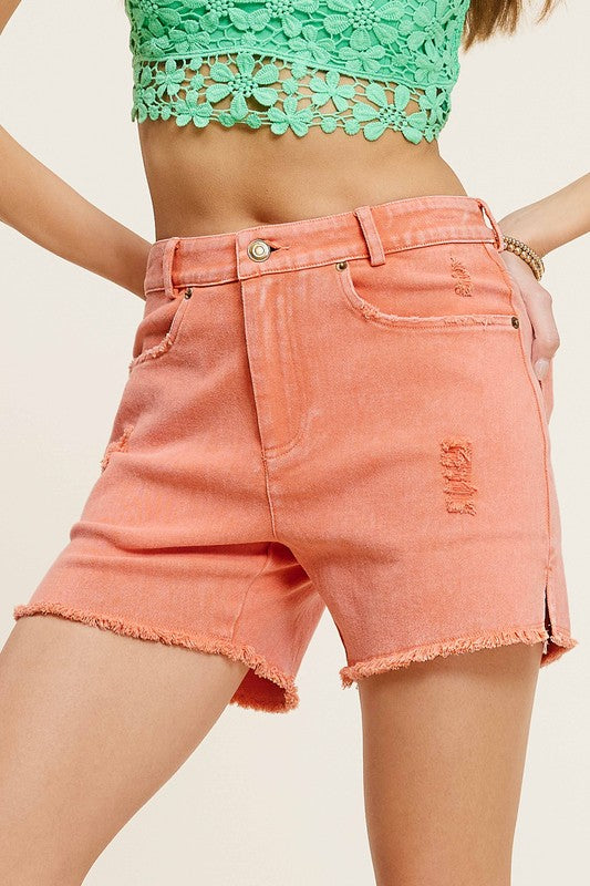 Esmee Washed Denim Shorts With Side Slit Detail - denim, solid - view 46