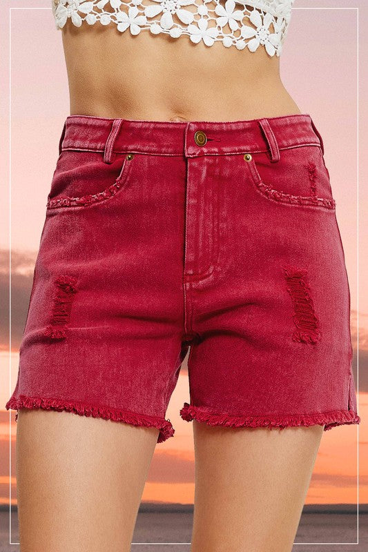 Esmee Washed Denim Shorts With Side Slit Detail - denim, solid - view 6
