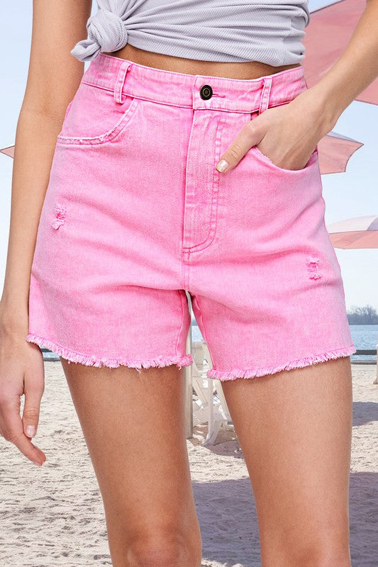 Esmee Washed Denim Shorts With Side Slit Detail in WHITE - denim, solid - front view