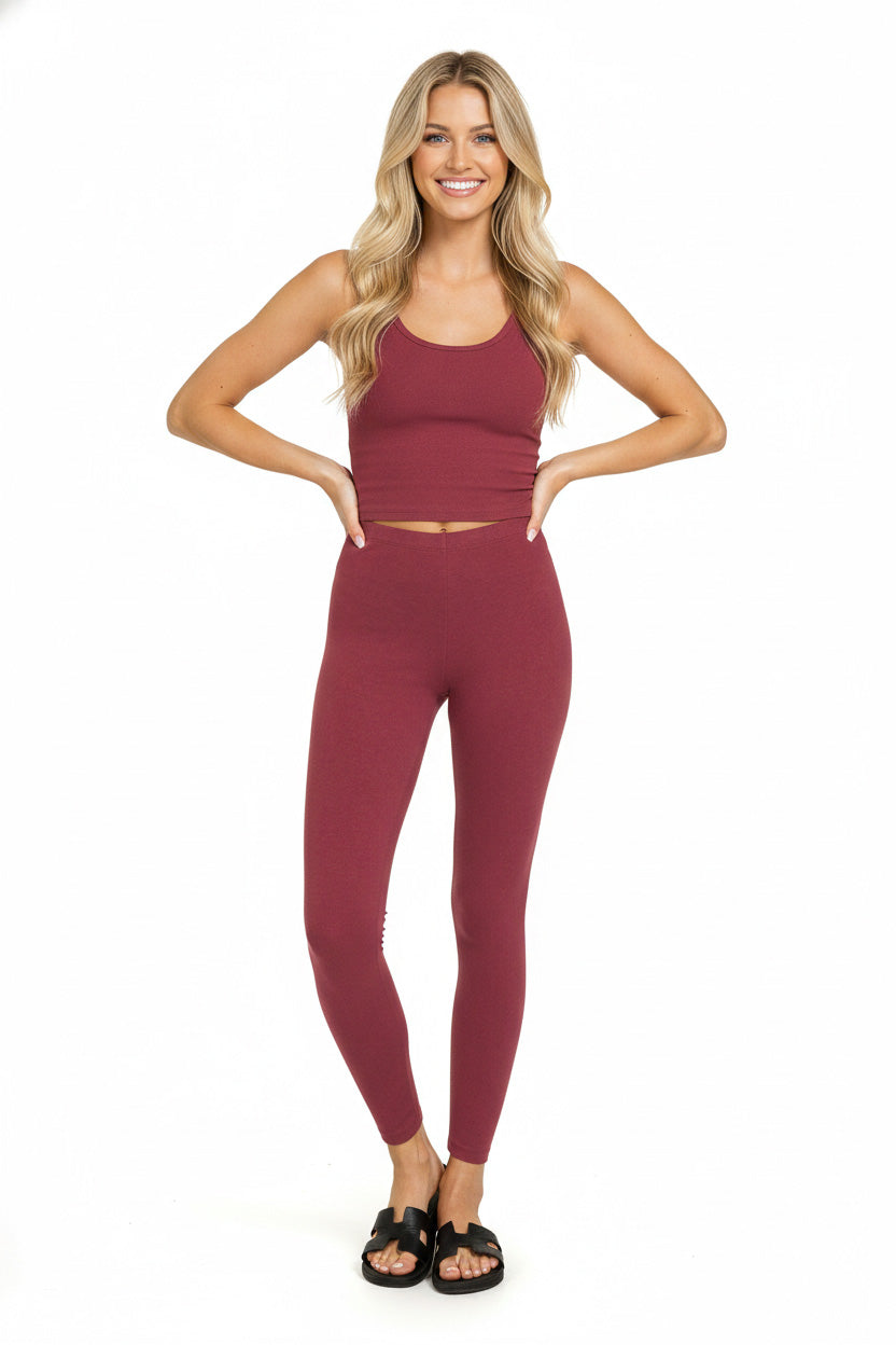 Full length cotton leggings with elastic waistband