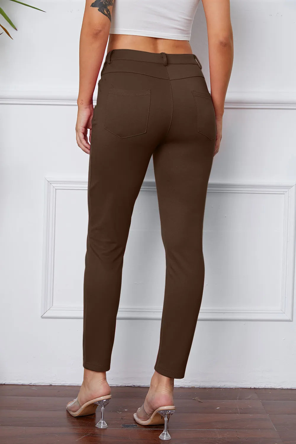 Slim-fit stretch ankle pants with five-pocket styling