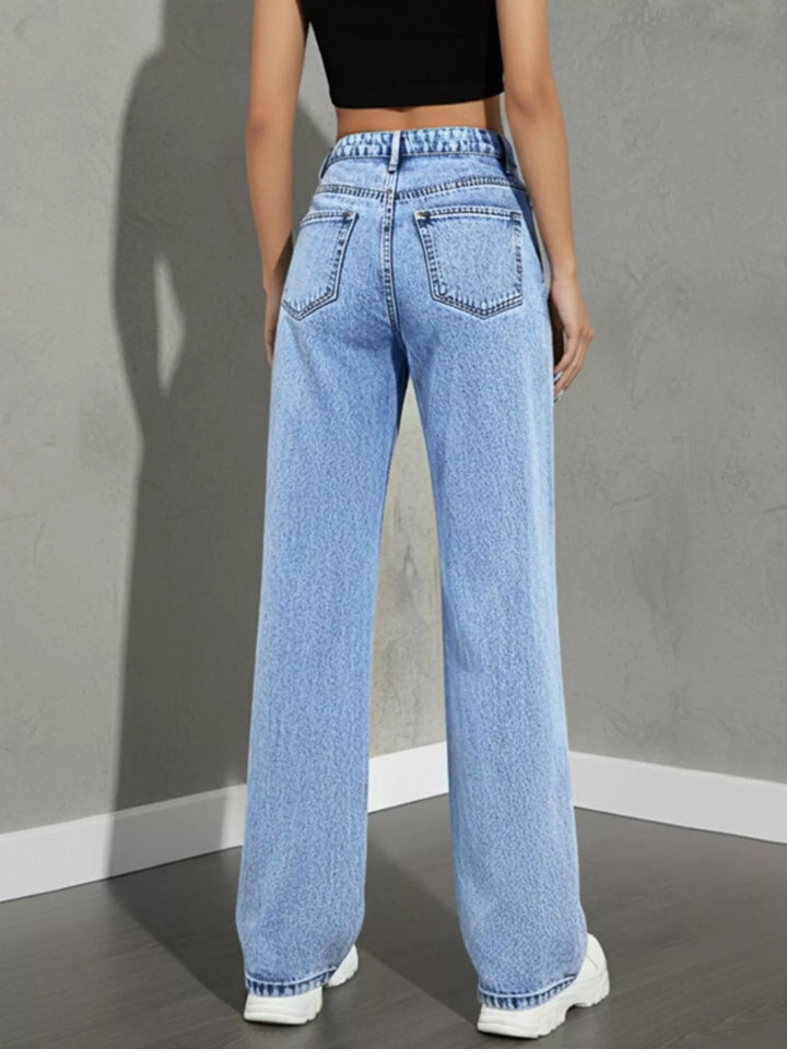 Asymmetric crossover high-rise wide leg jeans