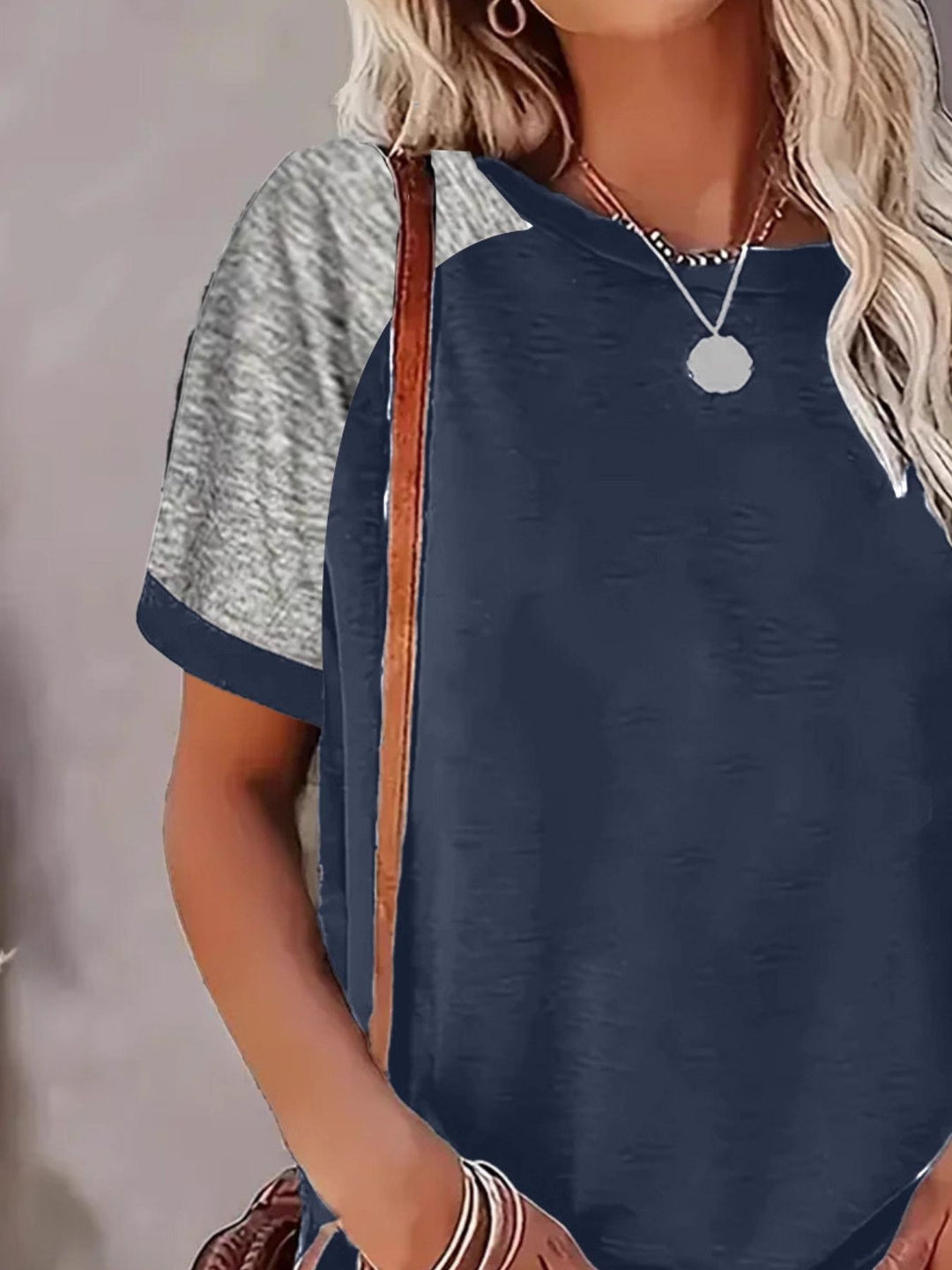 Color block raglan sleeve crew neck tee with contrast cuffs
