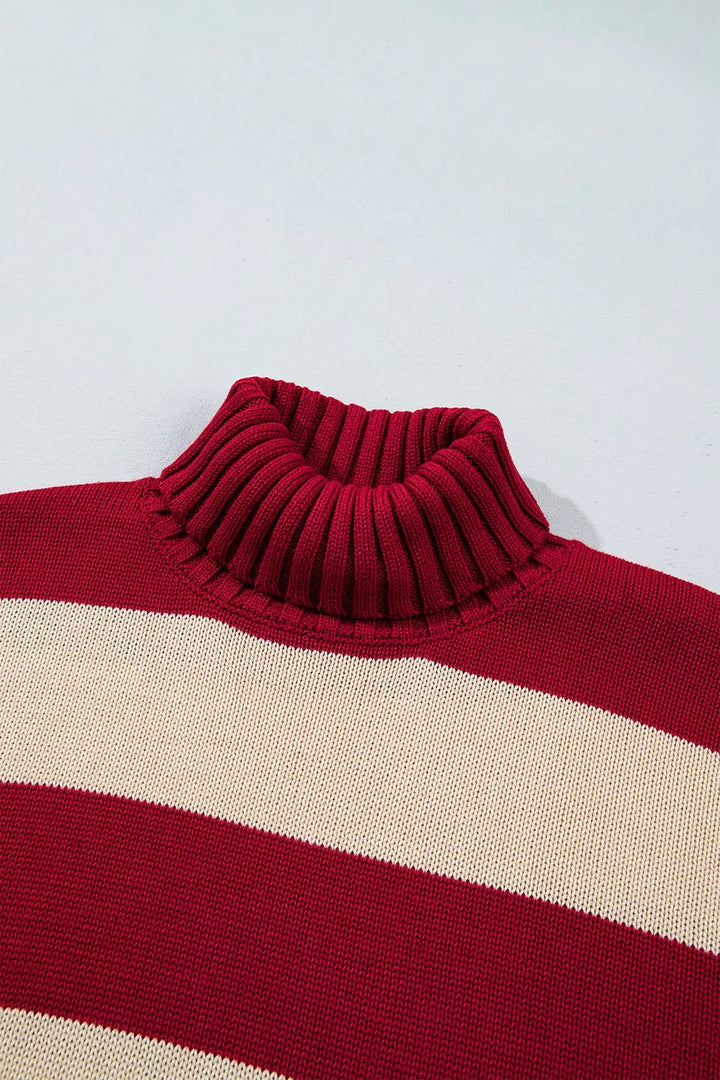 Striped turtleneck sweater with wide ribbed cuffs