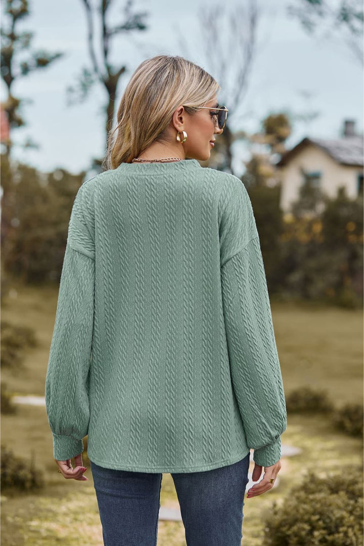 Textured knit V-neck top with dropped shoulders