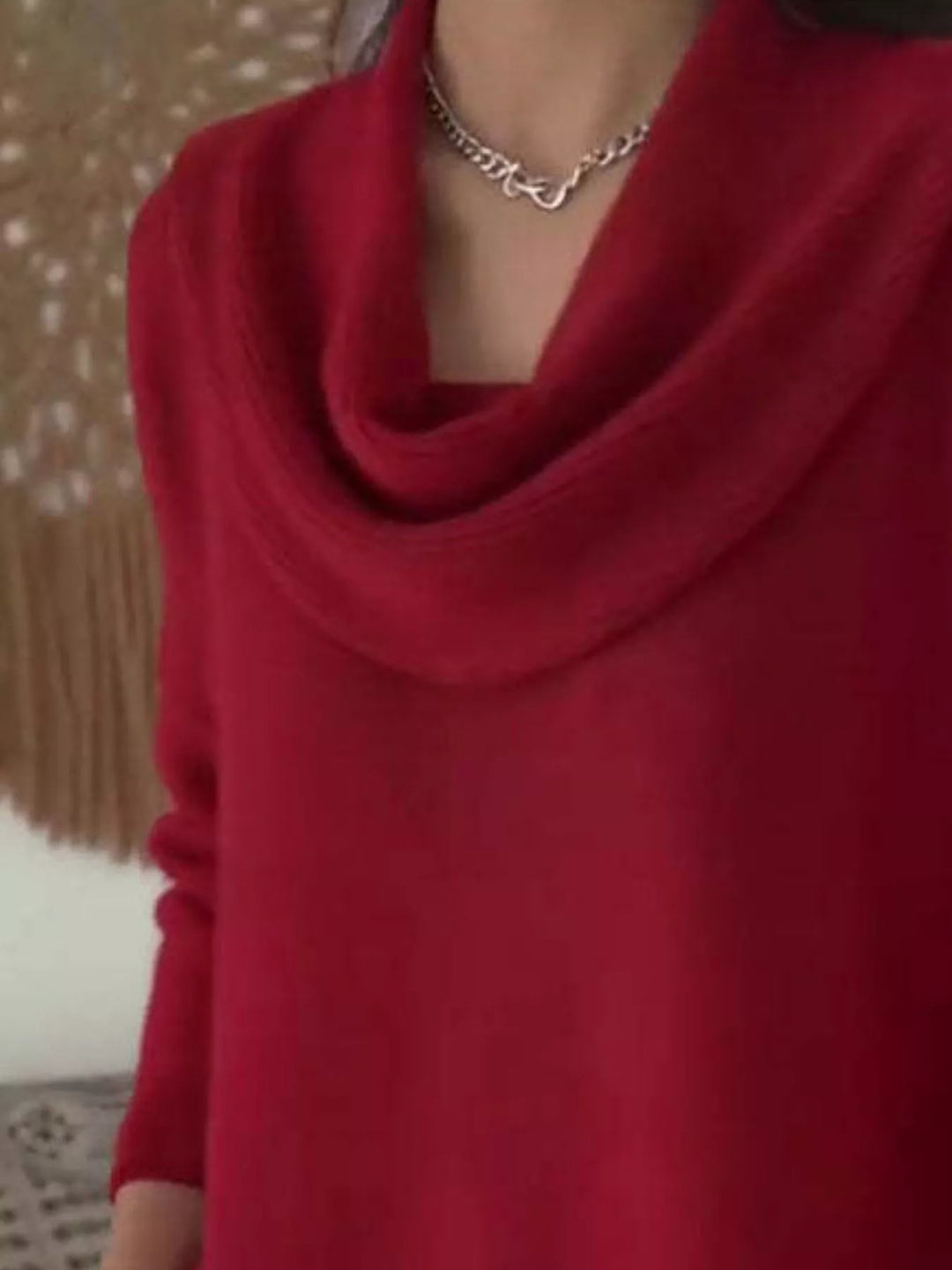 Drape cowl neck long sleeve knit sweater