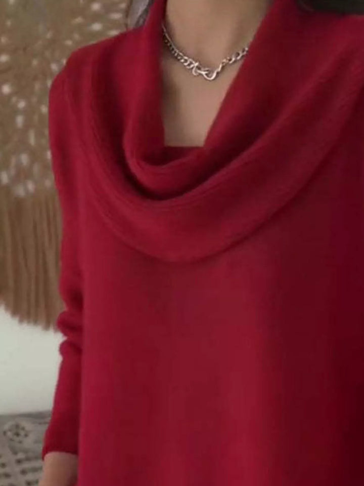 Drape cowl neck long sleeve knit sweater