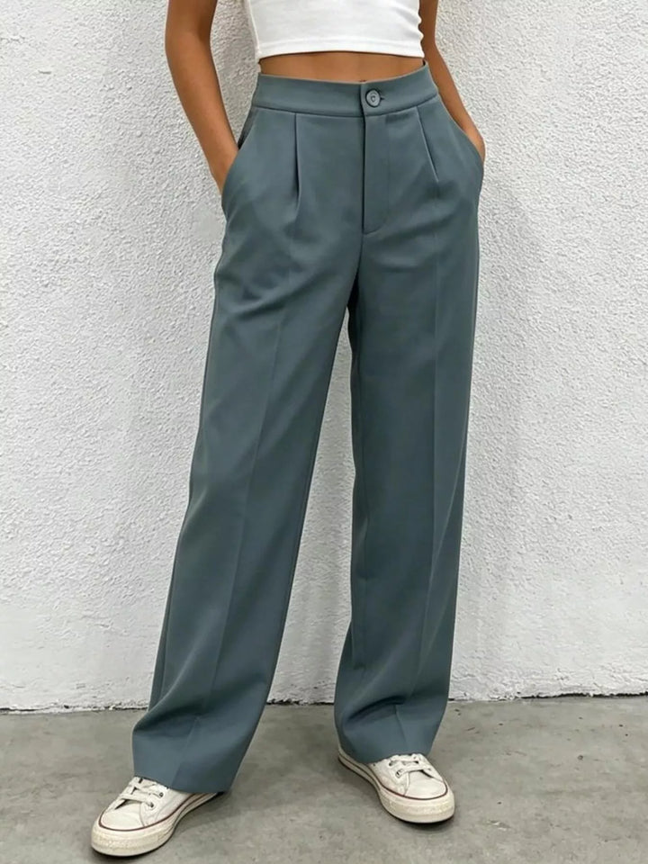 French Blue High-rise pleated wide-leg trousers with side pockets