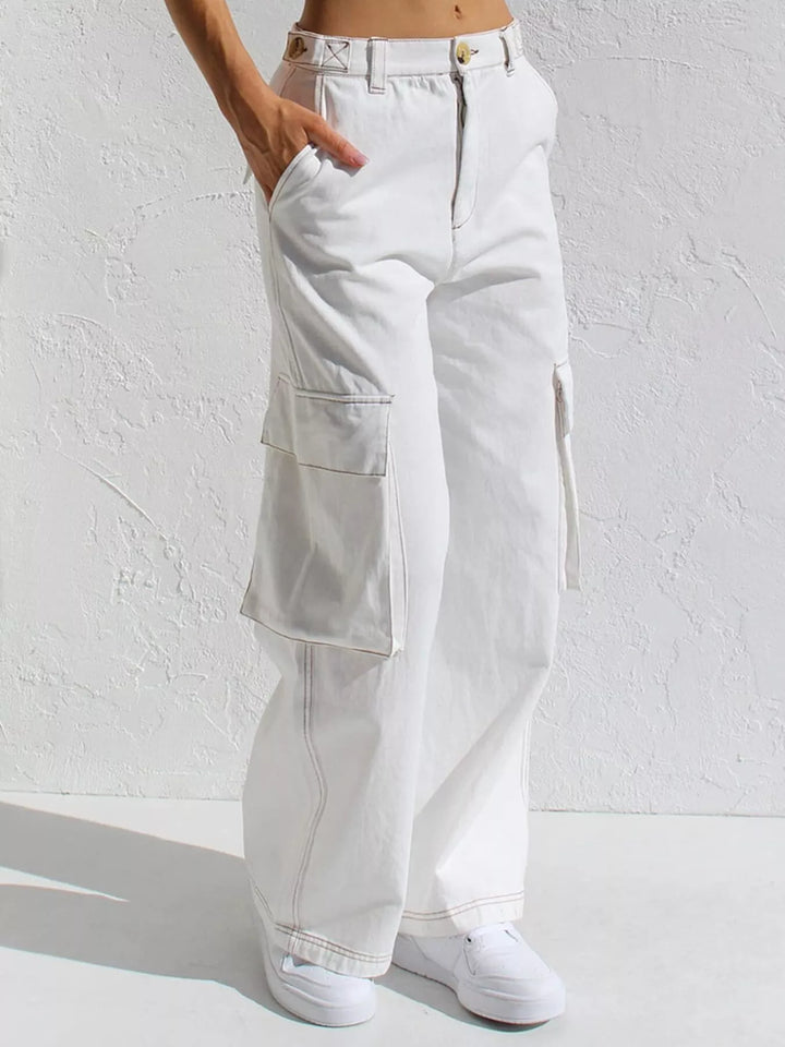 High-rise wide-leg cargo jeans with flap pockets