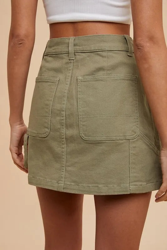 High-rise cargo denim mini skirt with patch pockets