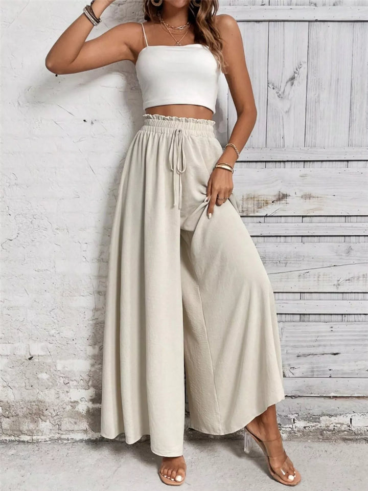 High-rise paper bag wide leg drawstring pants