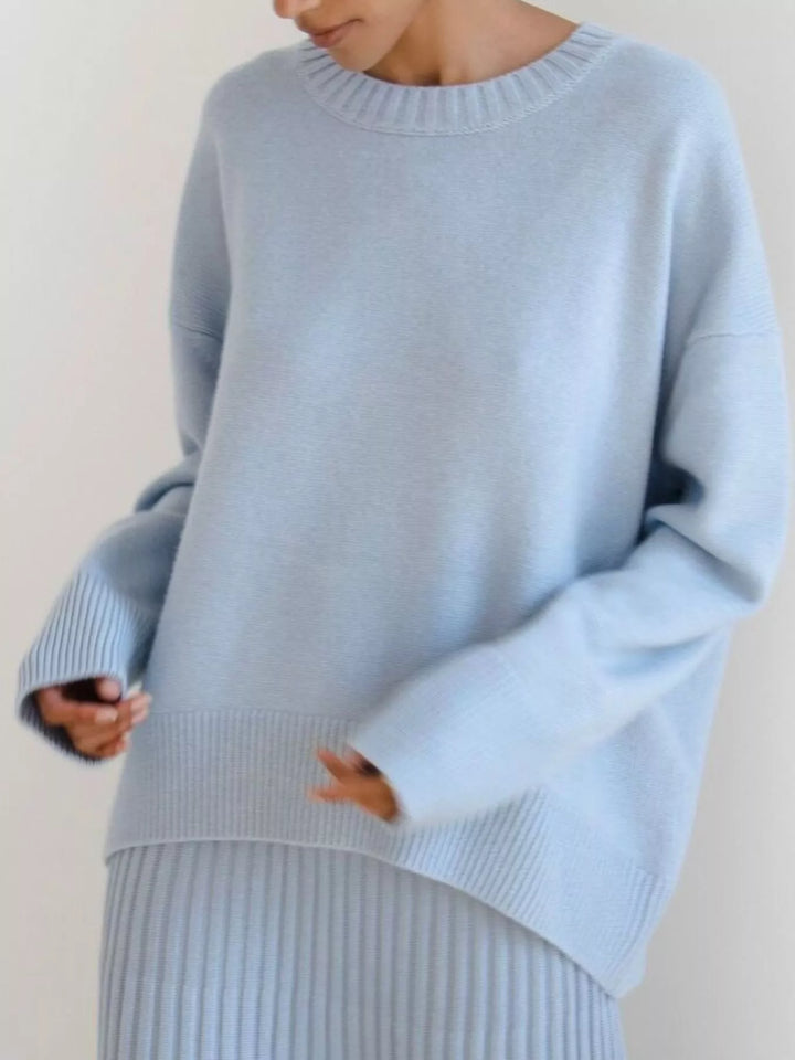 Oversized ribbed-hem drop-shoulder crewneck sweater