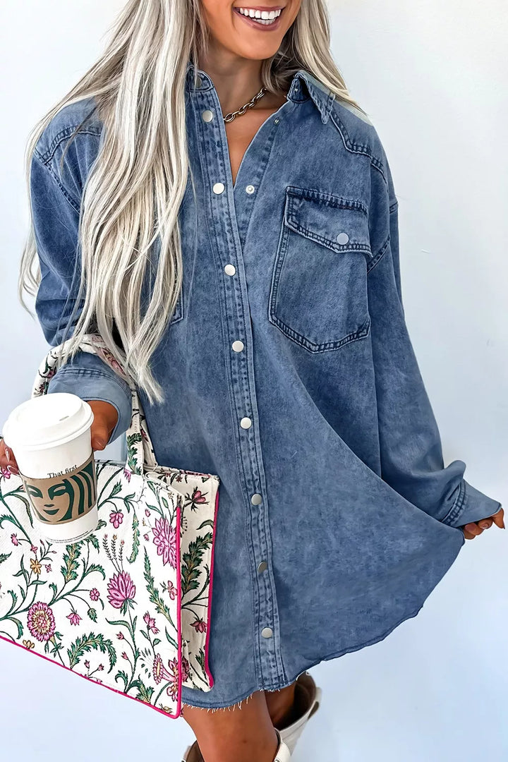 Medium Vintage wash button-down mini denim shirt dress