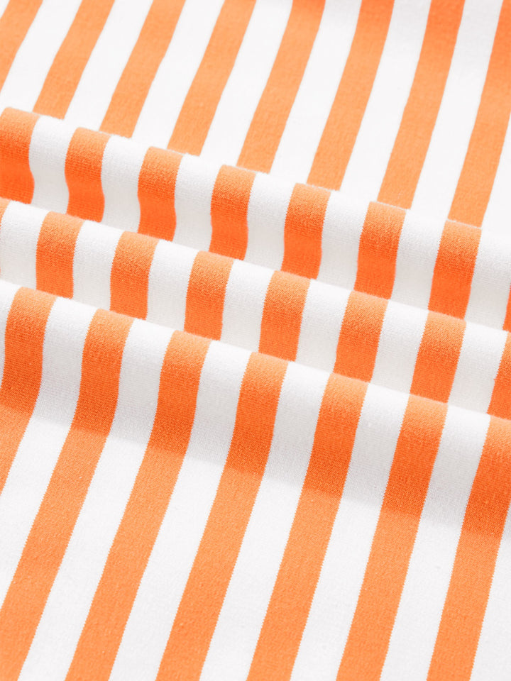 Striped exposed-seam 3/4 sleeve pullover top