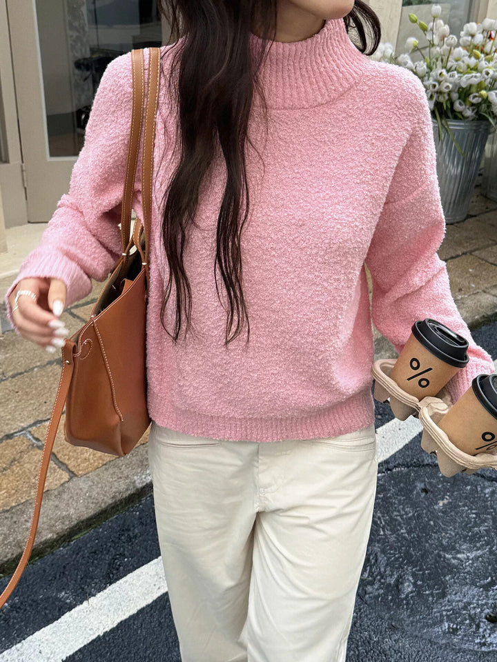 Textured knit turtleneck sweater with drop shoulders