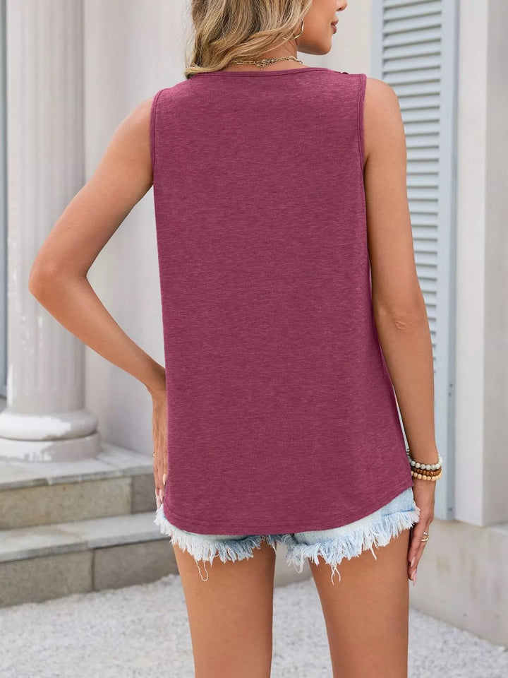Lace crochet-trim notch-neck sleeveless tank top