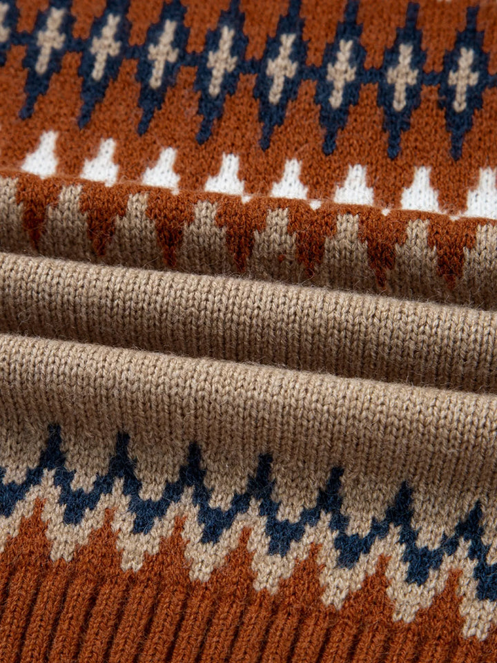 Fair Isle geometric knit crew neck sweater