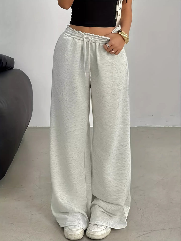 Wide-leg drawstring sweatpants with ruffled elastic waist
