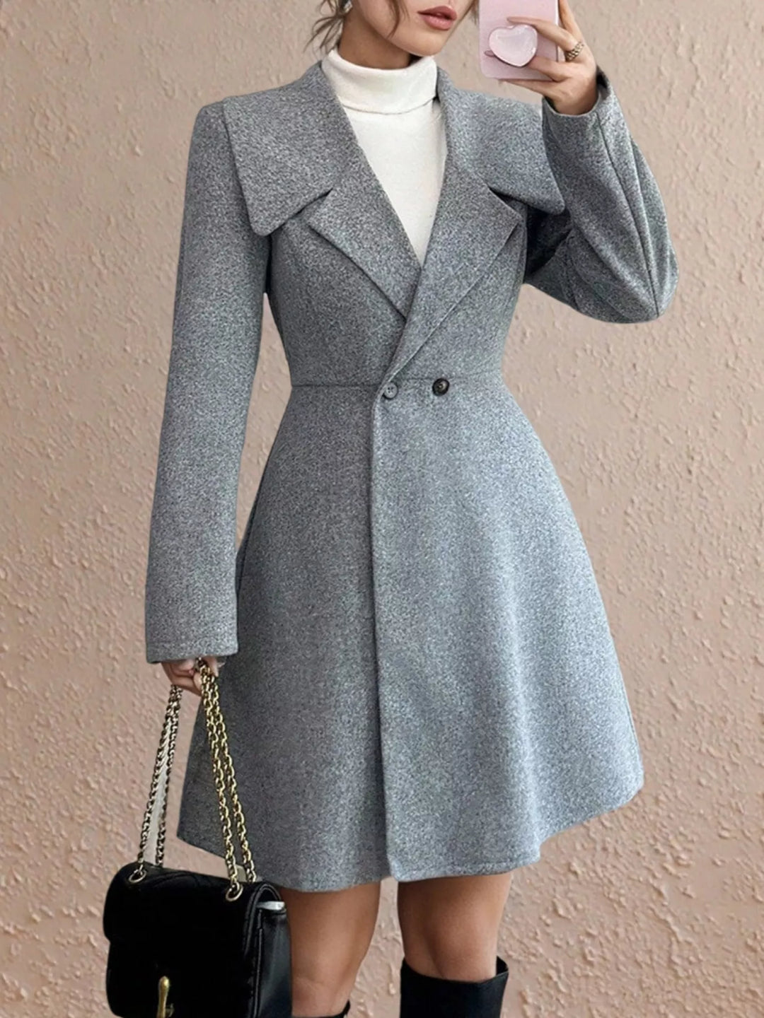 Double-breasted fit-and-flare coat with notch lapel