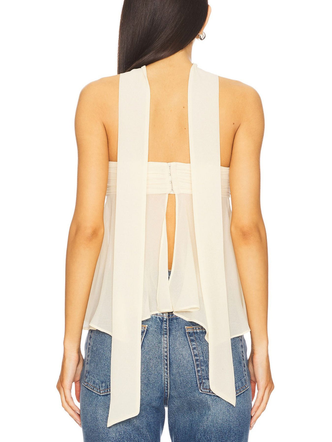 Sheer strapless tube top with handkerchief hem and scarf