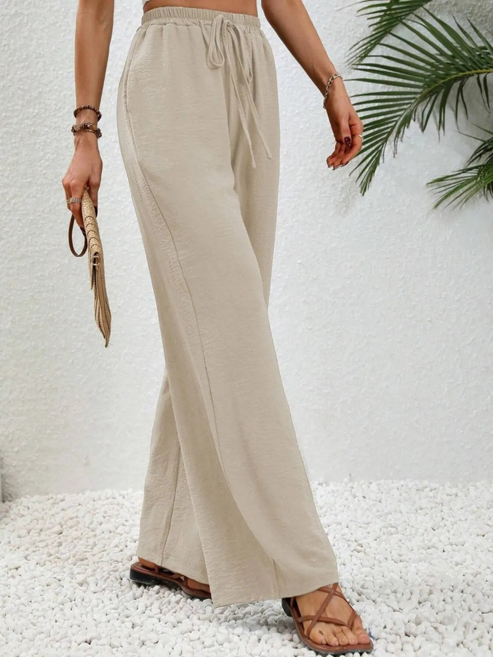 High-rise wide leg drawstring pants with pockets