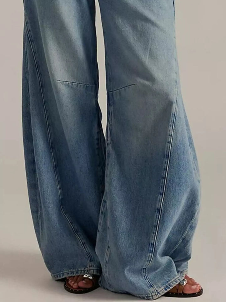 High-rise wide leg balloon jeans with paneled knee seam