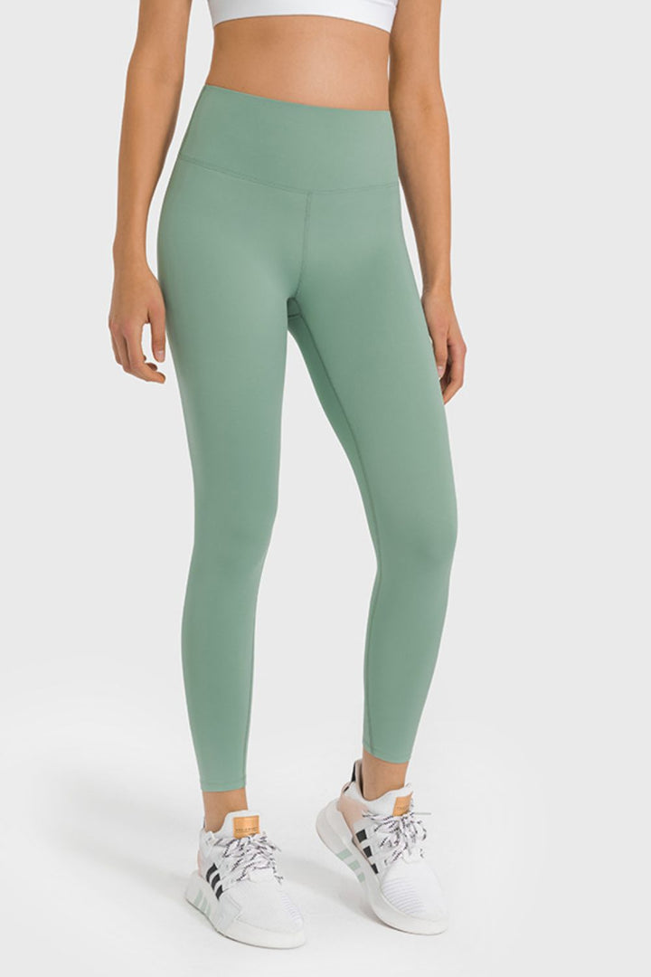 Gum Leaf High waist ankle-length yoga leggings with wide waistband