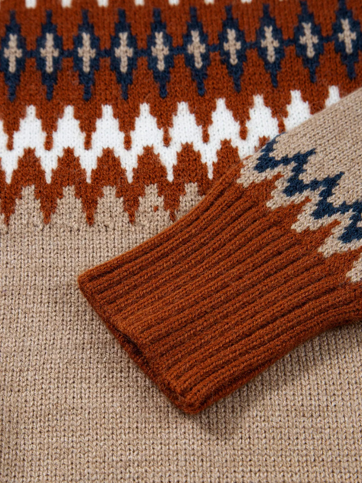 Fair Isle geometric knit crew neck sweater