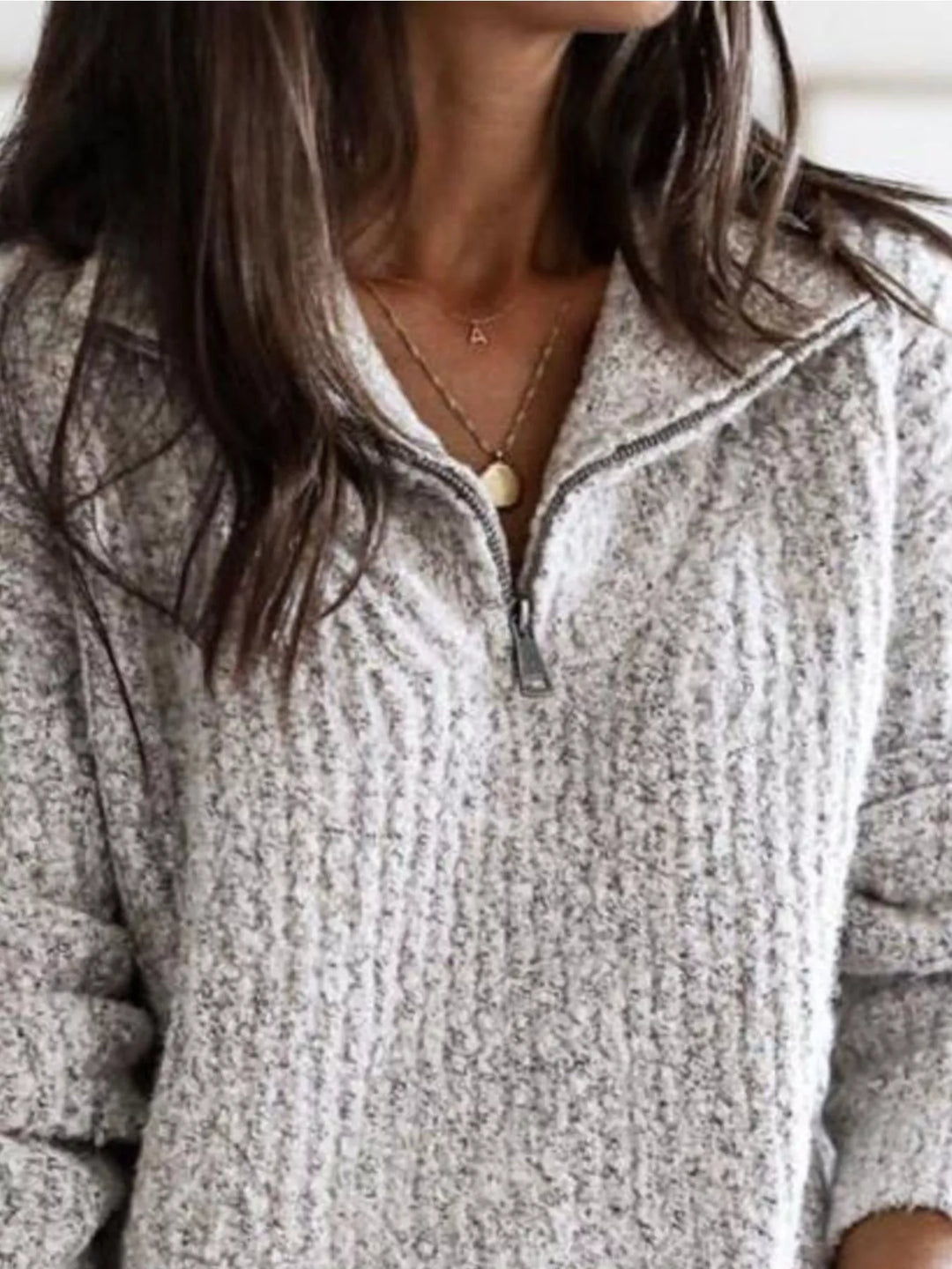 Half-zip ribbed textured knit pullover sweater