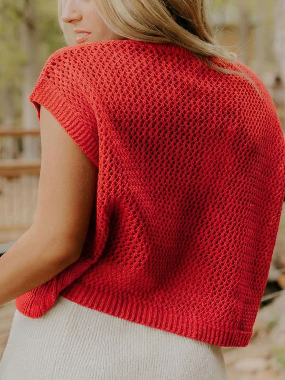 American flag graphic knit short sleeve sweater
