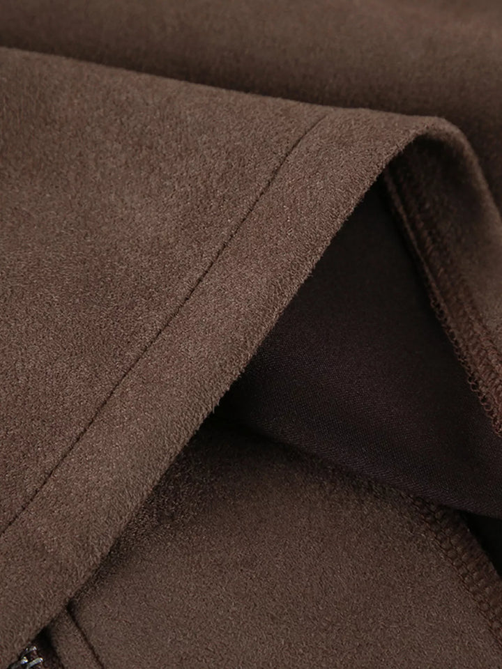 Cropped faux suede zip-up jacket with dropped shoulders