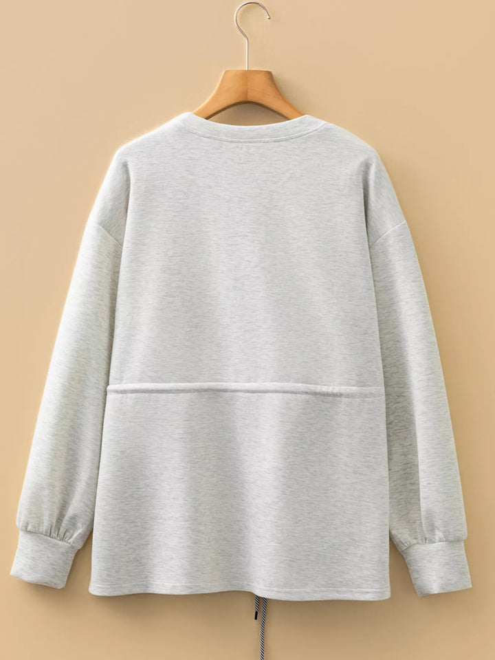 Drawstring waist crew neck tunic sweatshirt
